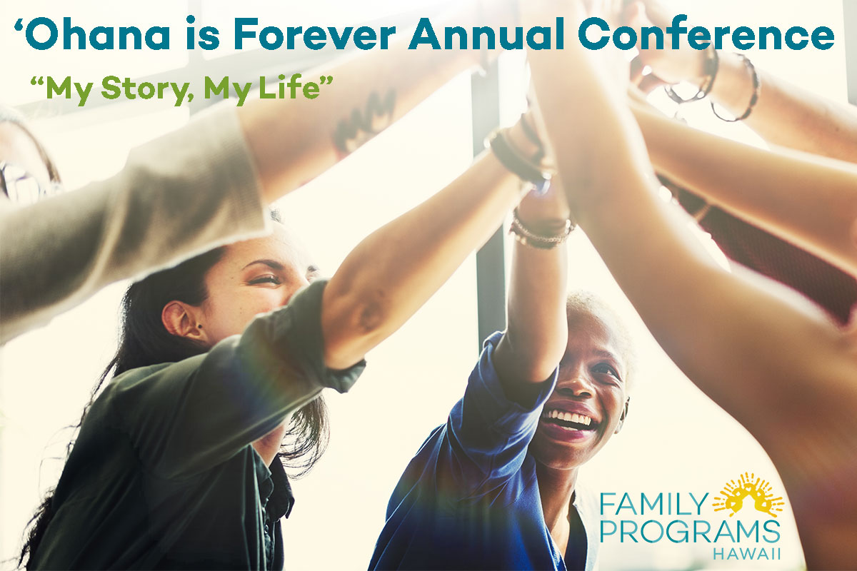 youth give a group high five at the Ohana is Forever Conference 2018, "My Life, My Story"